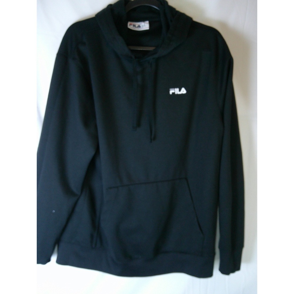 Fila Mens Hoodie Black Long Sleeve Pullover Embroidered Logo Sweatshirt Size M